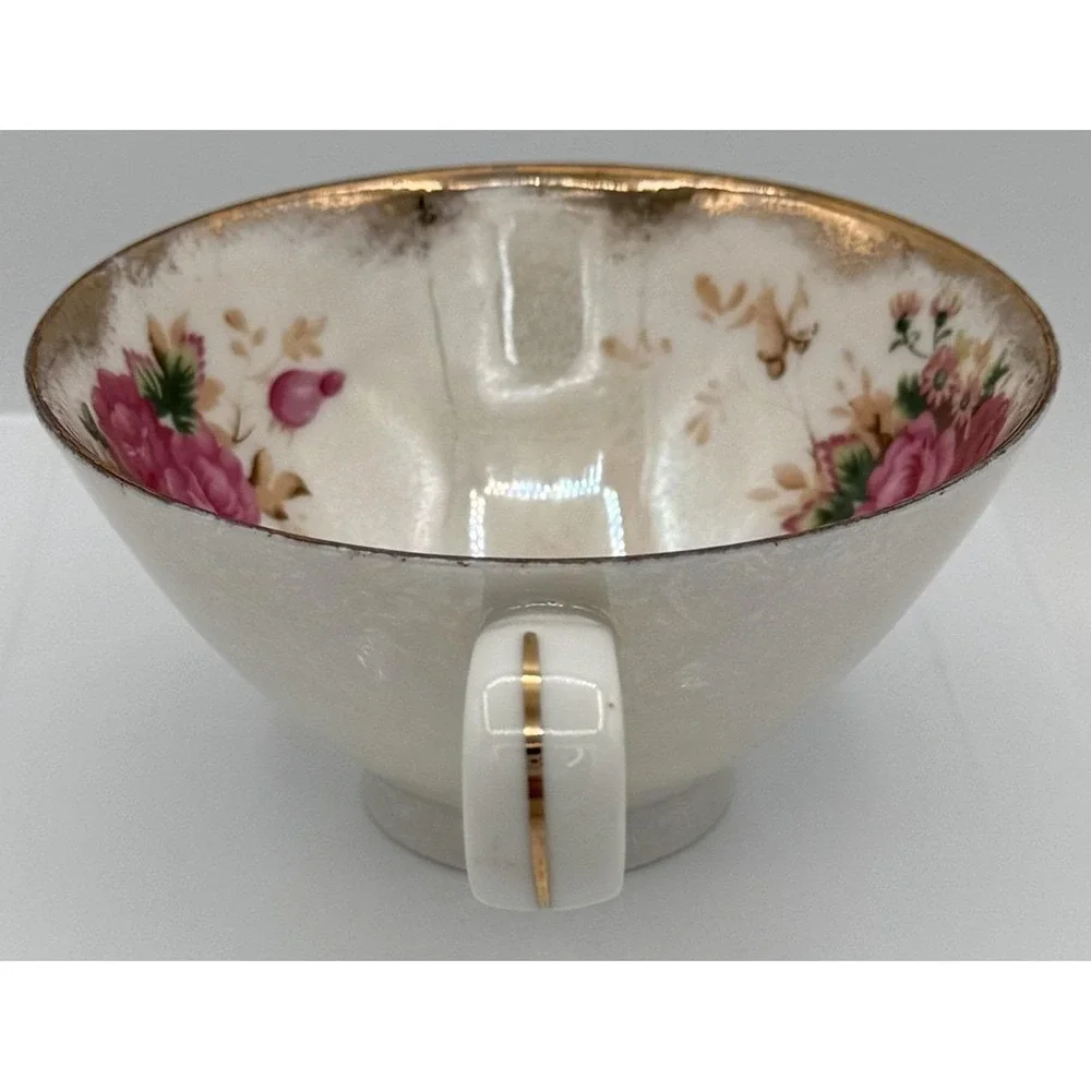 Tea Cup Pink Roses Floral Iridescent Pearlized Glaze Replacement Vintage
